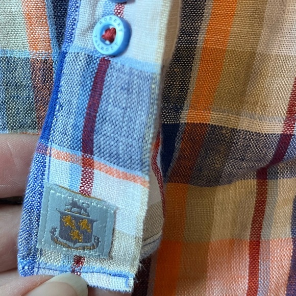 Robert Talbott Carmel plaid button-down shirt. Blue orange white. Men’s XL. - Picture 8 of 8